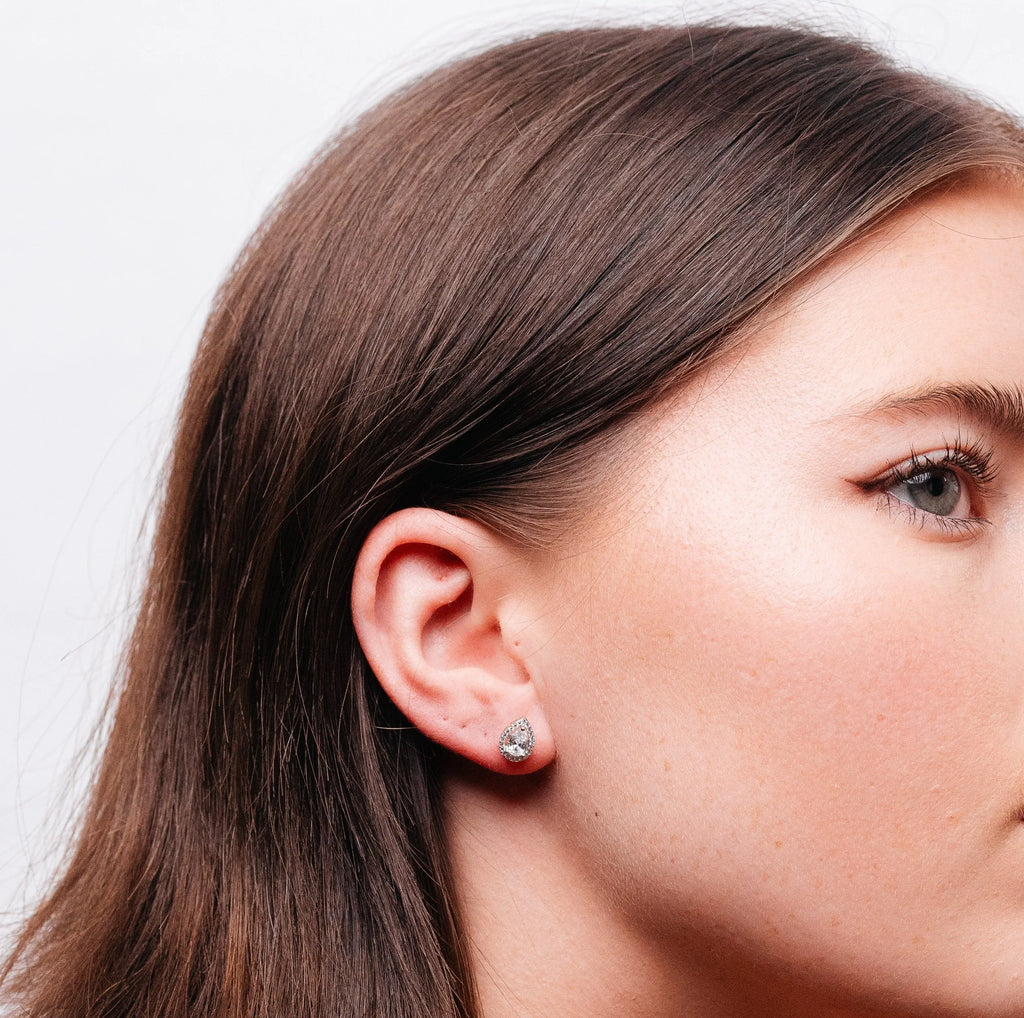 Alizia Raindrop Halo Stud Earrings