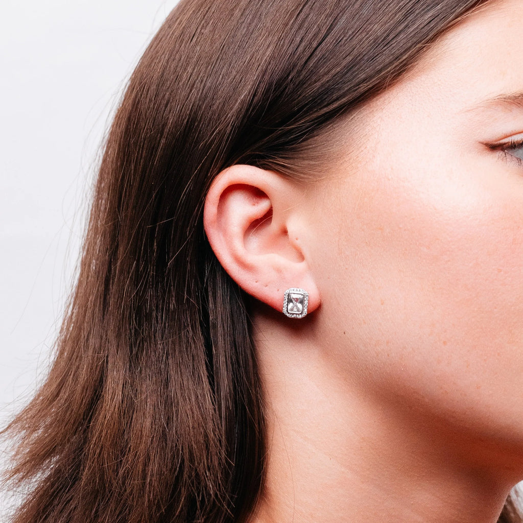 Alizia Rectangle Embellished Outline Stud Earrings