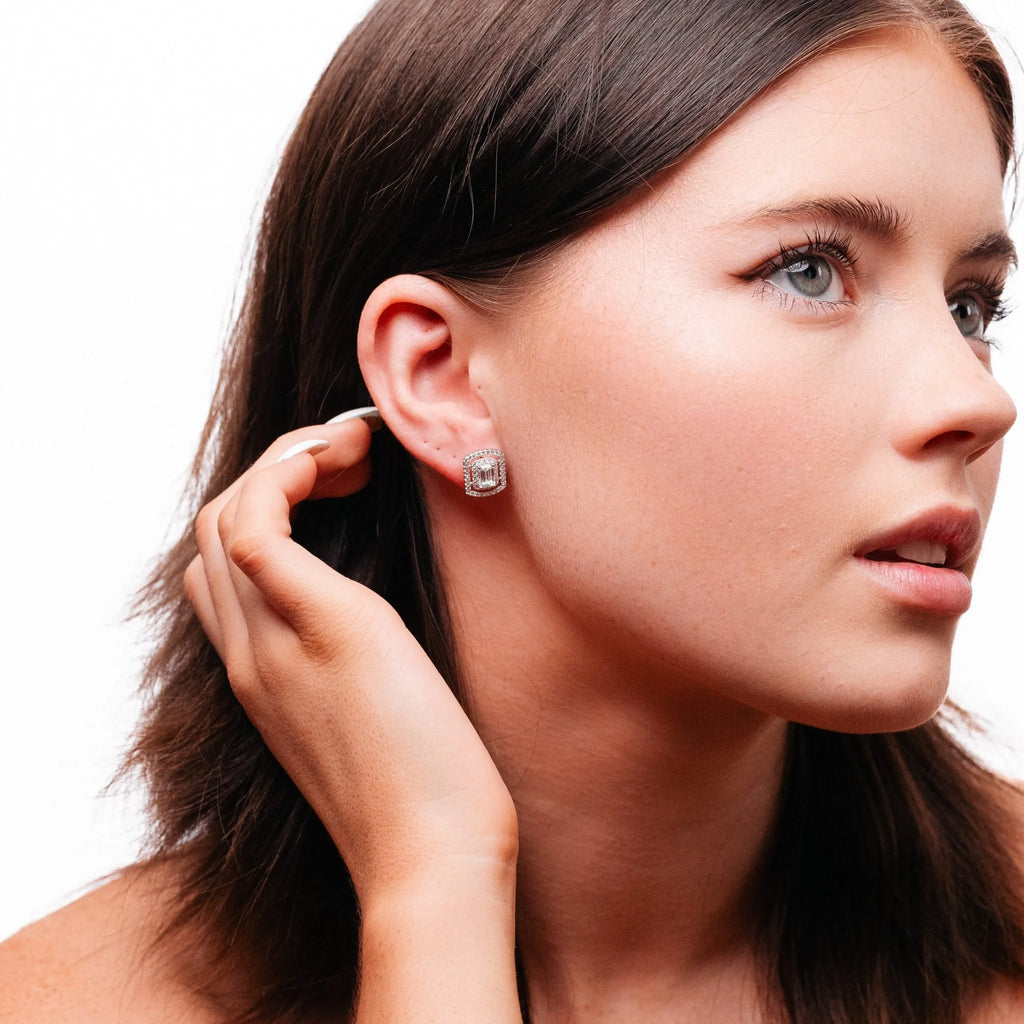 Alizia Rectangle Stone Crystal Outline Earrings
