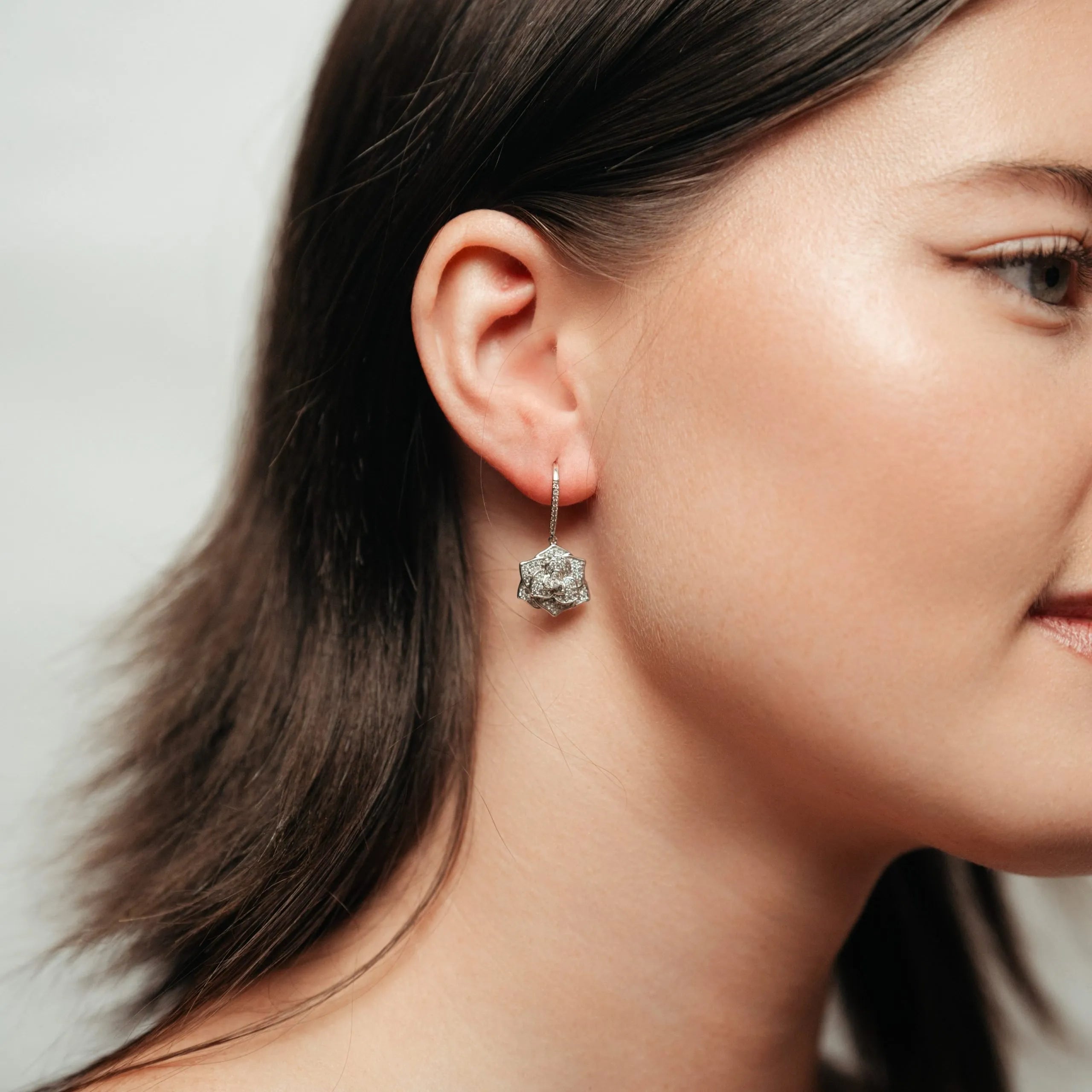 Alizia Encrusted Rose Hook Drop Earrings