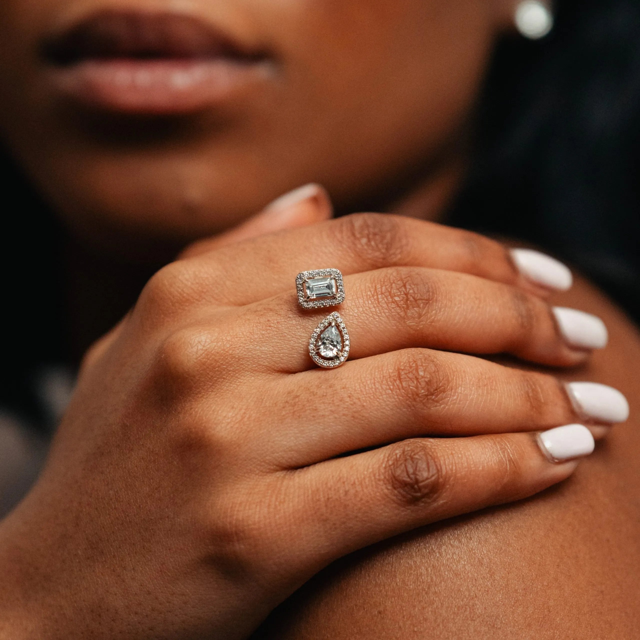 Alizia Rectangle & Pear Open Ring Size 7