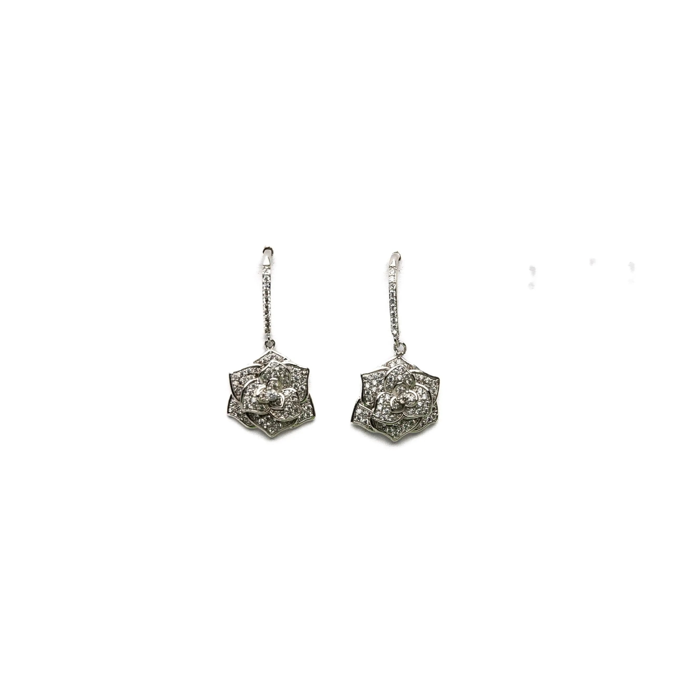 Alizia Encrusted Rose Hook Drop Earrings
