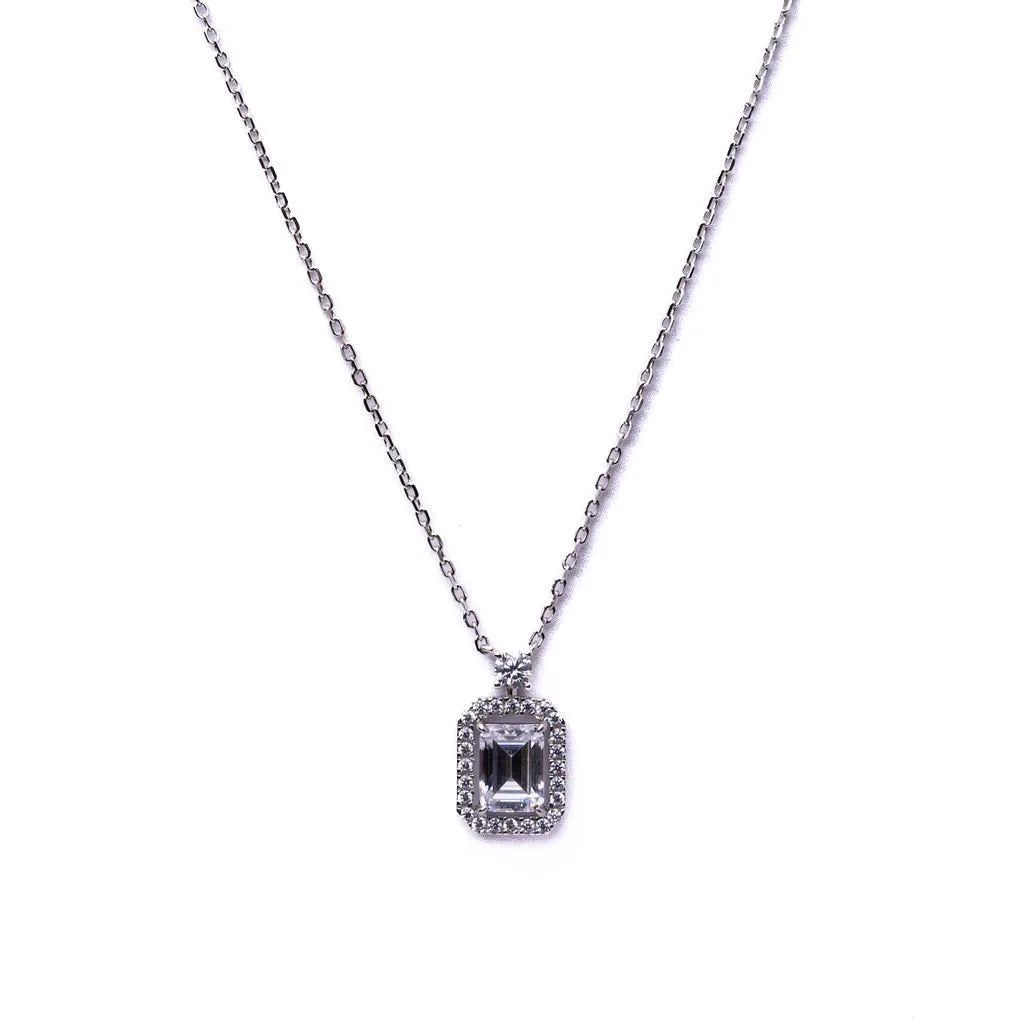Alizia Rectangle Stone Crystal Outline Necklace