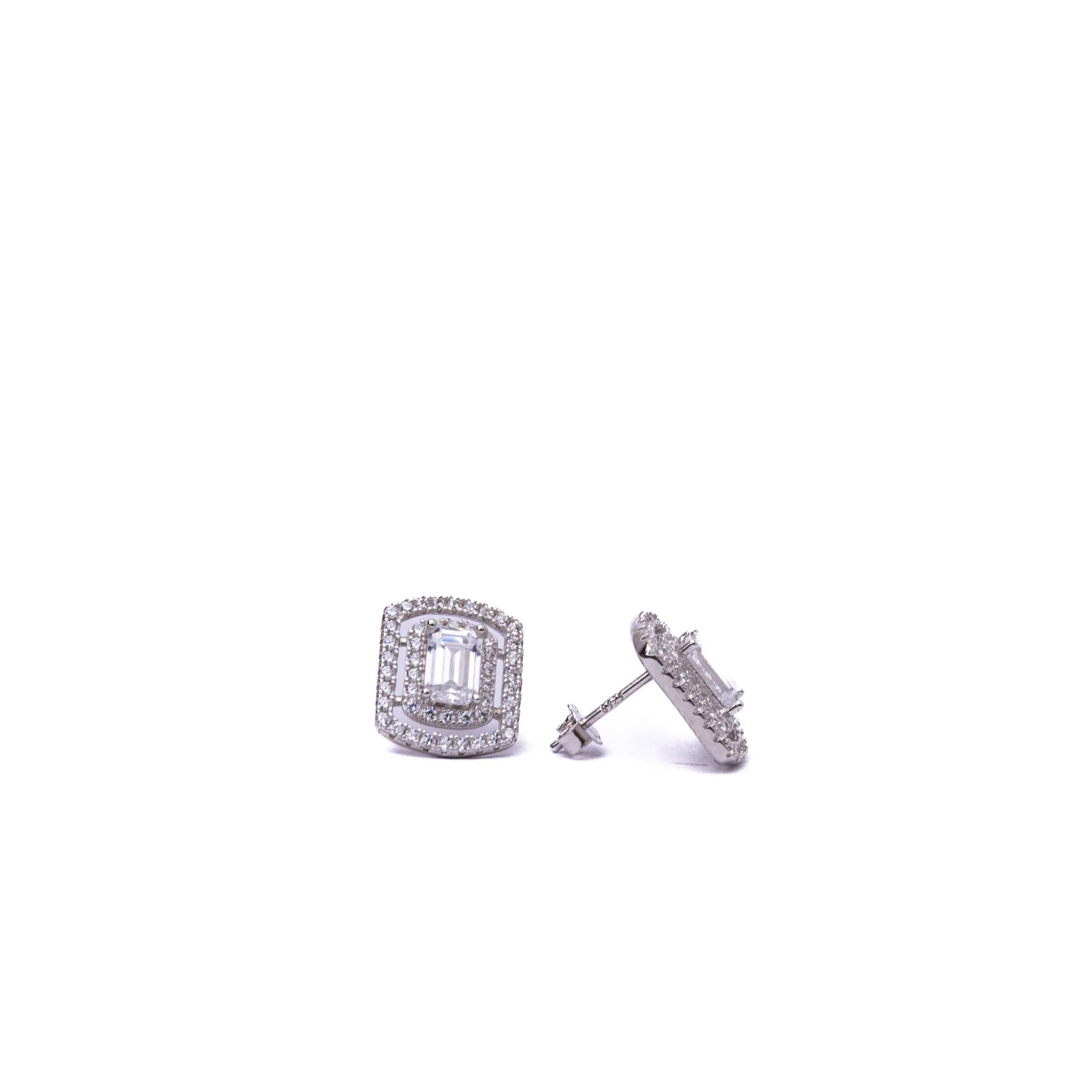 Alizia Rectangle Stone Crystal Outline Earrings