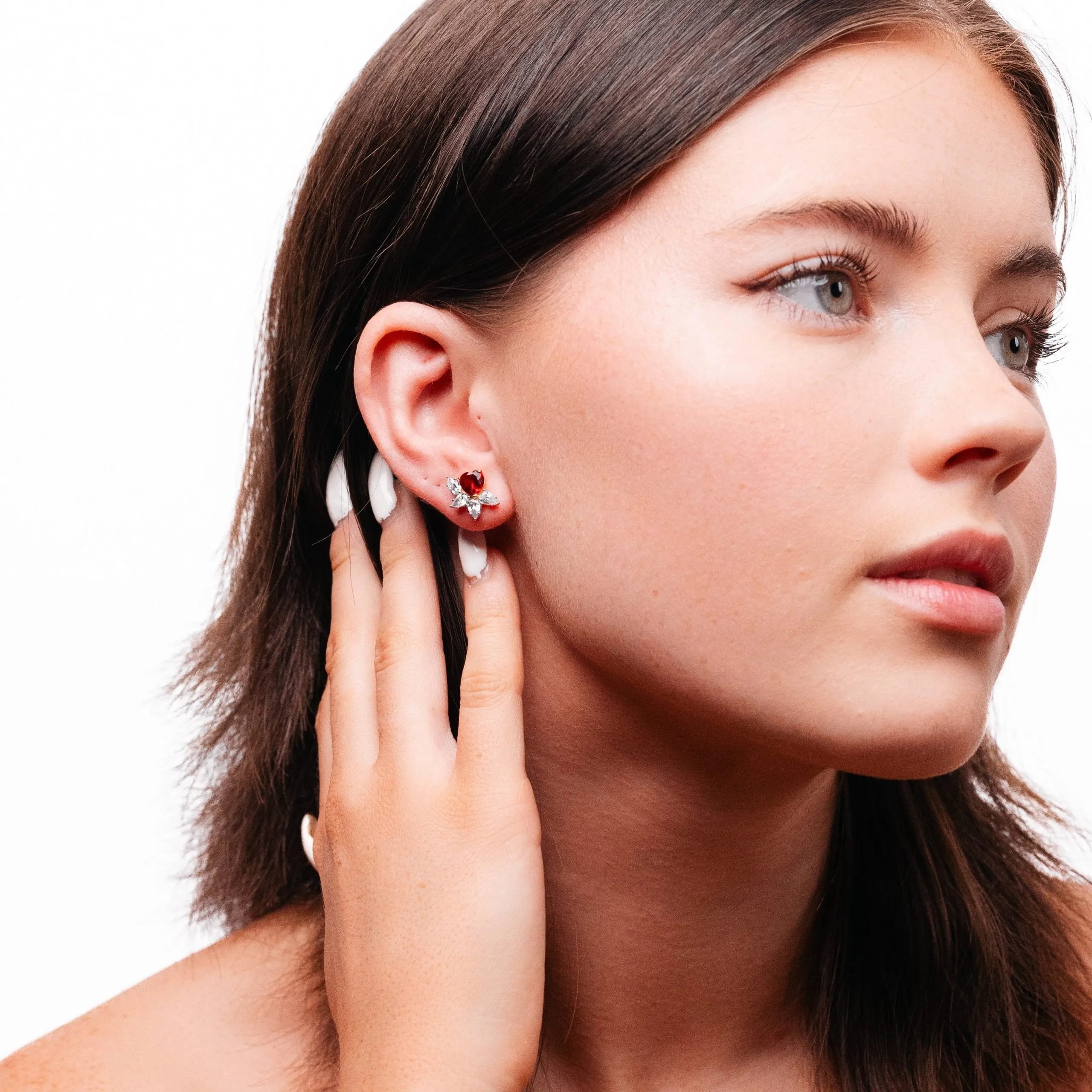 Alizia Ruby Heart Leaf Earring
