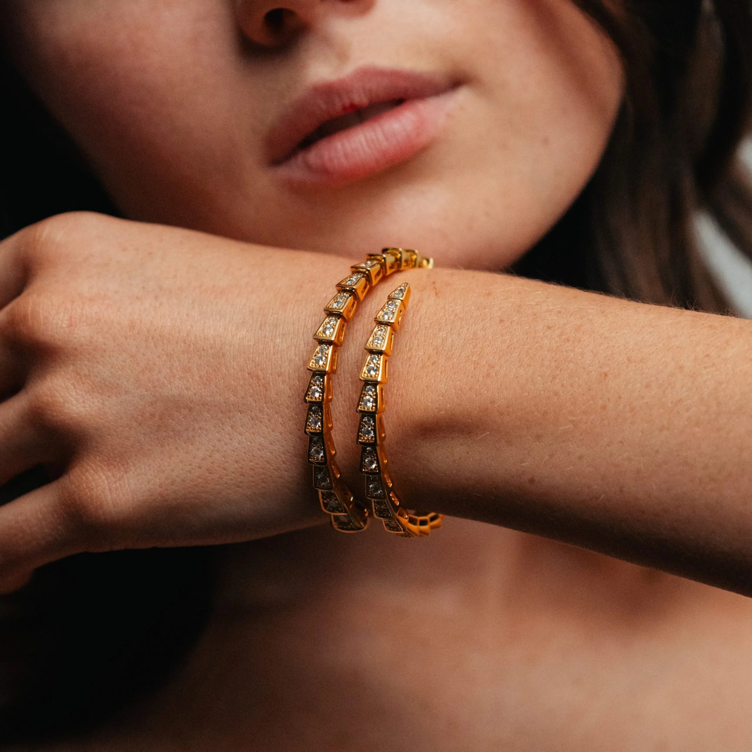 Alzia Serpent Crystal Drape Bangle