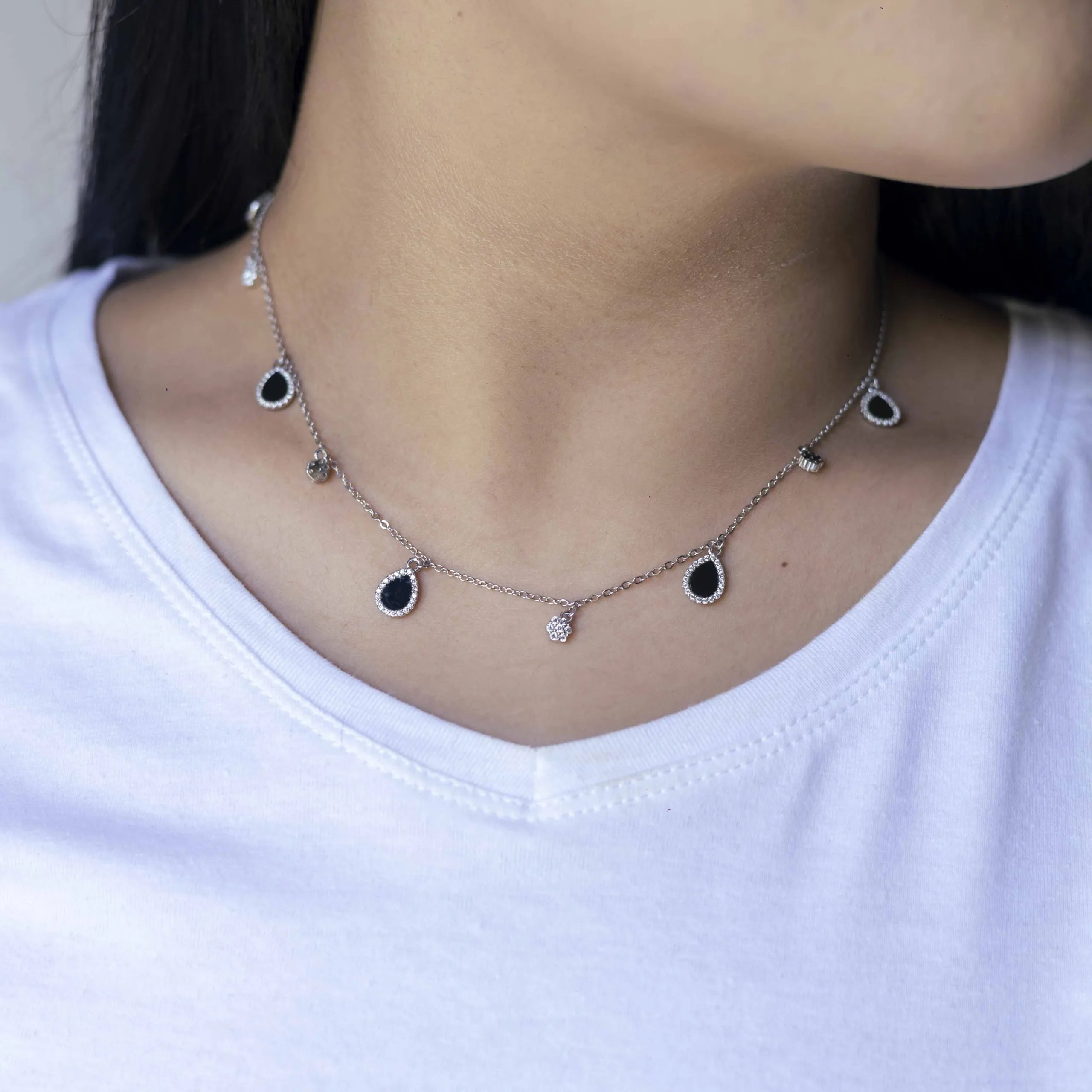 Alizia Hanging Raindrop Crystal Flower Necklace