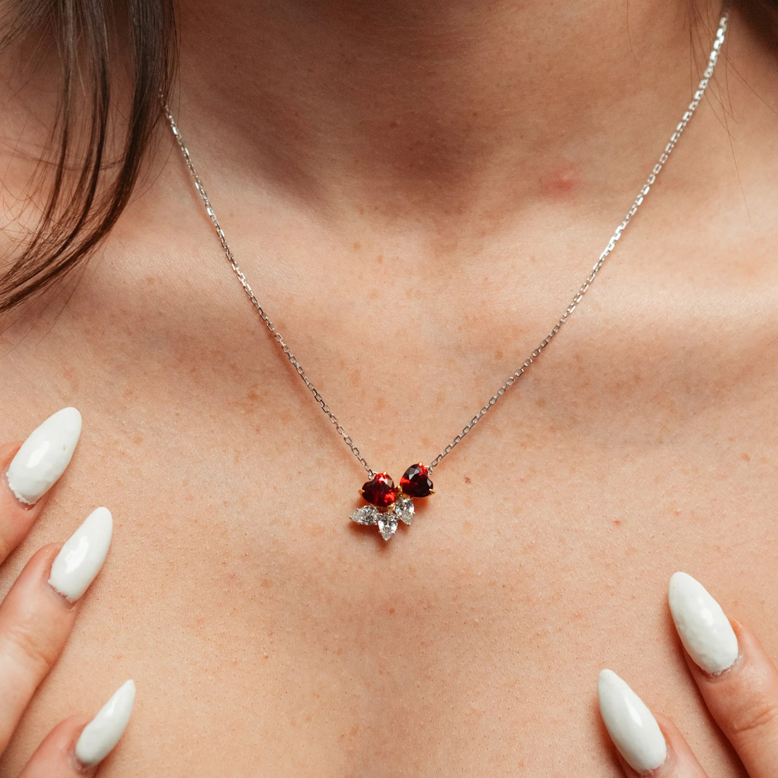 Alizia Ruby Heart Leaf Short Necklace