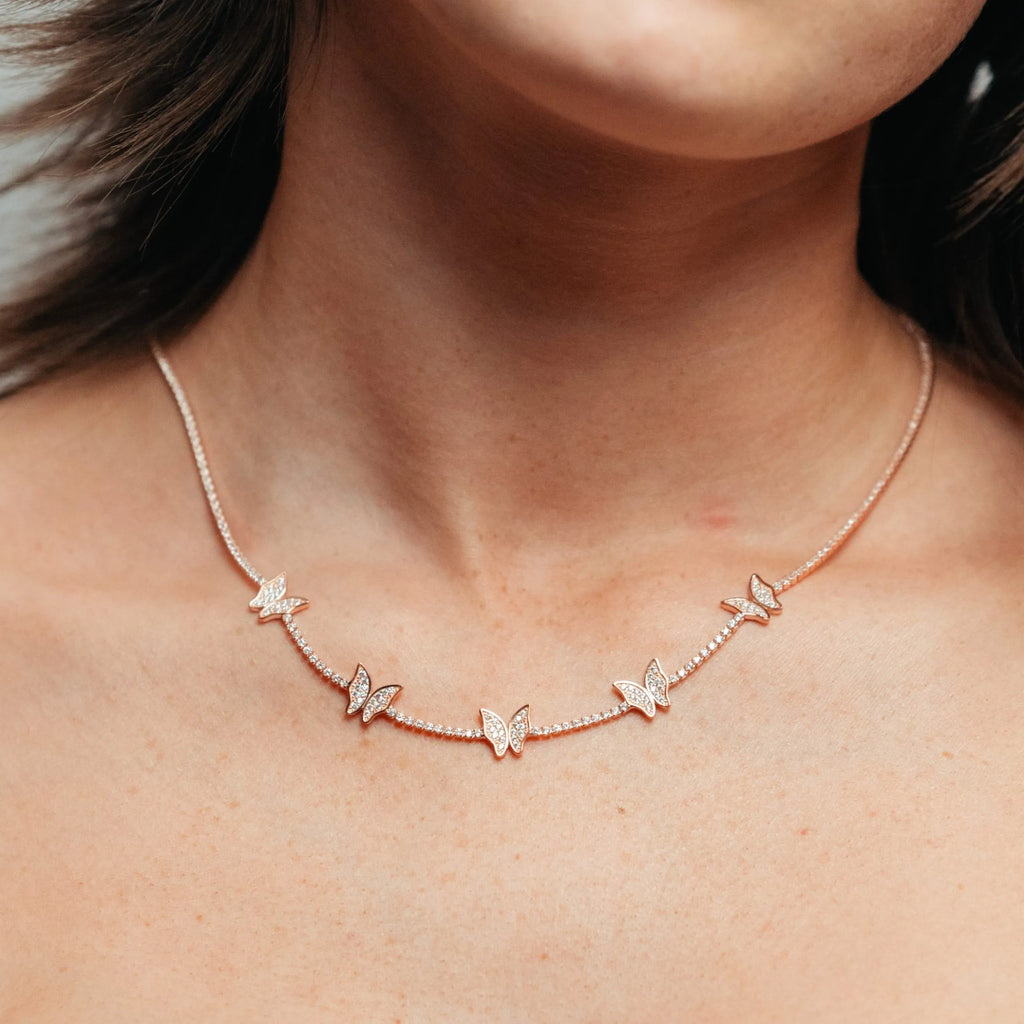 Alizia Crystal 5 Butterfly Short Necklace