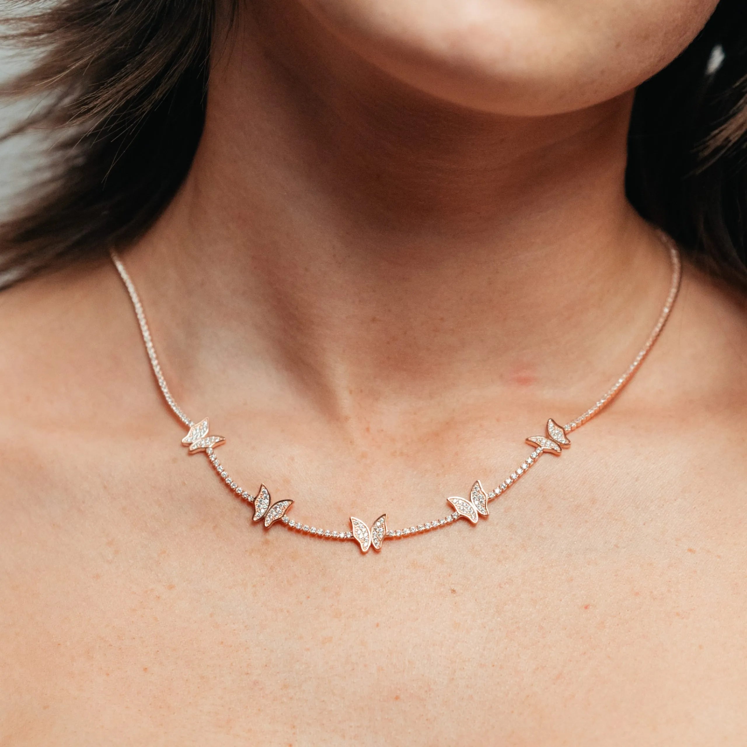 Alizia Crystal 5 Butterfly Short Necklace