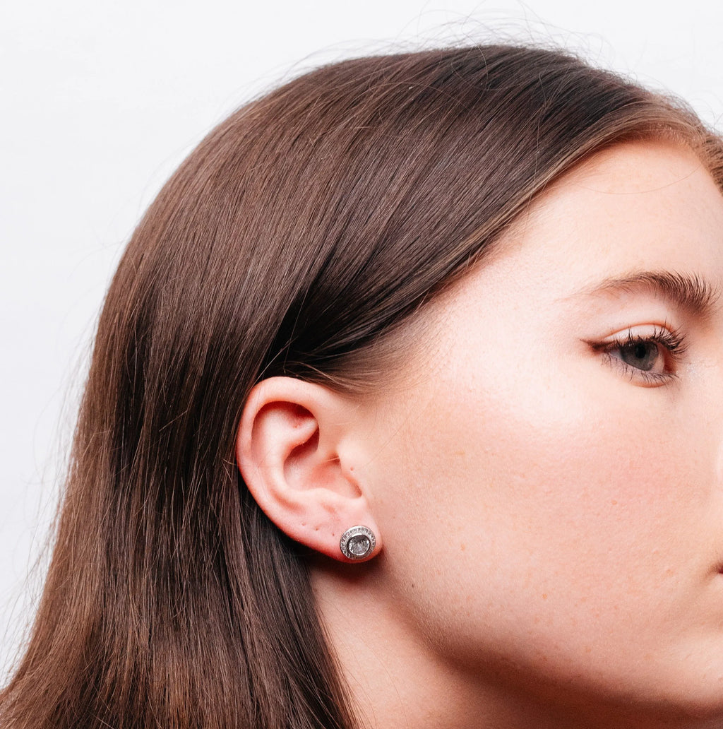 Alizia Halo Large Silver Outline Stud Earrings