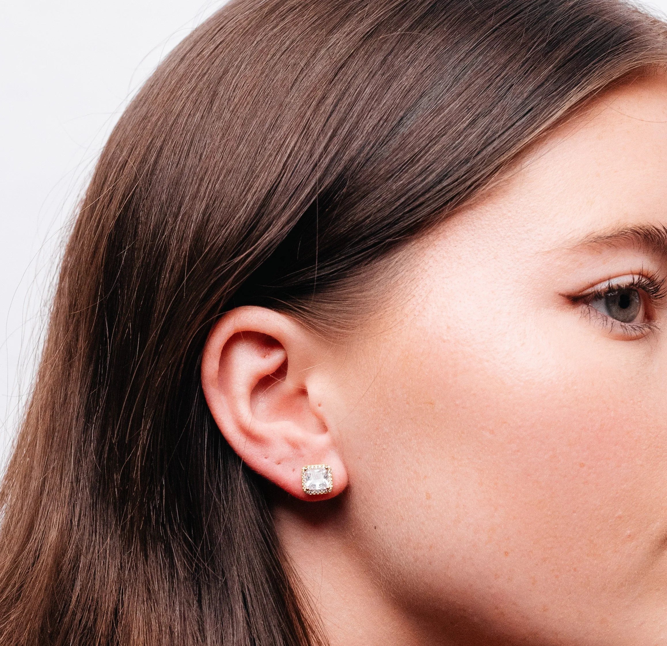 Alizia Square and Stone Stud Earrings