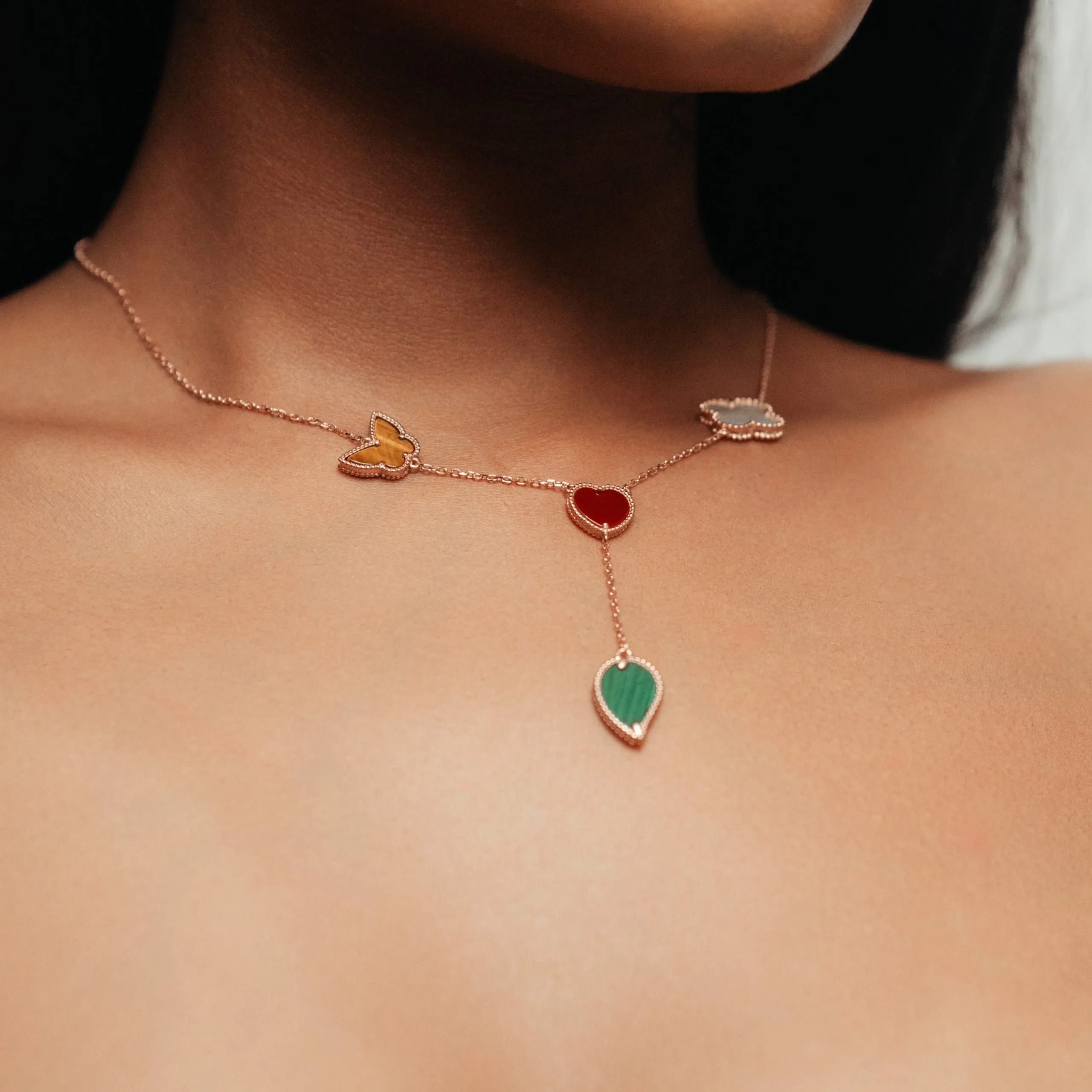 Alizia 3 Colour Hanging Charms Short Necklace