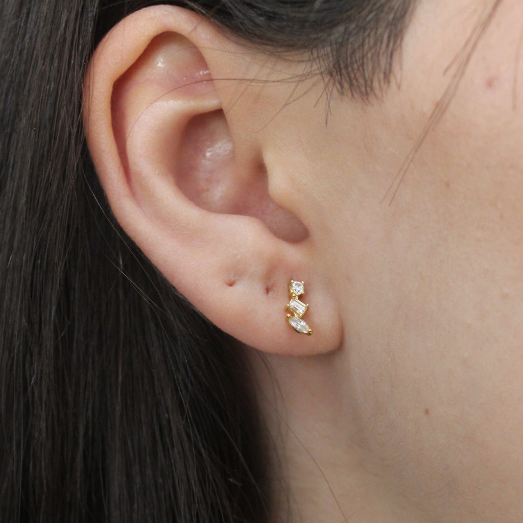 Alizia Small 3 Stone Stud Earrings