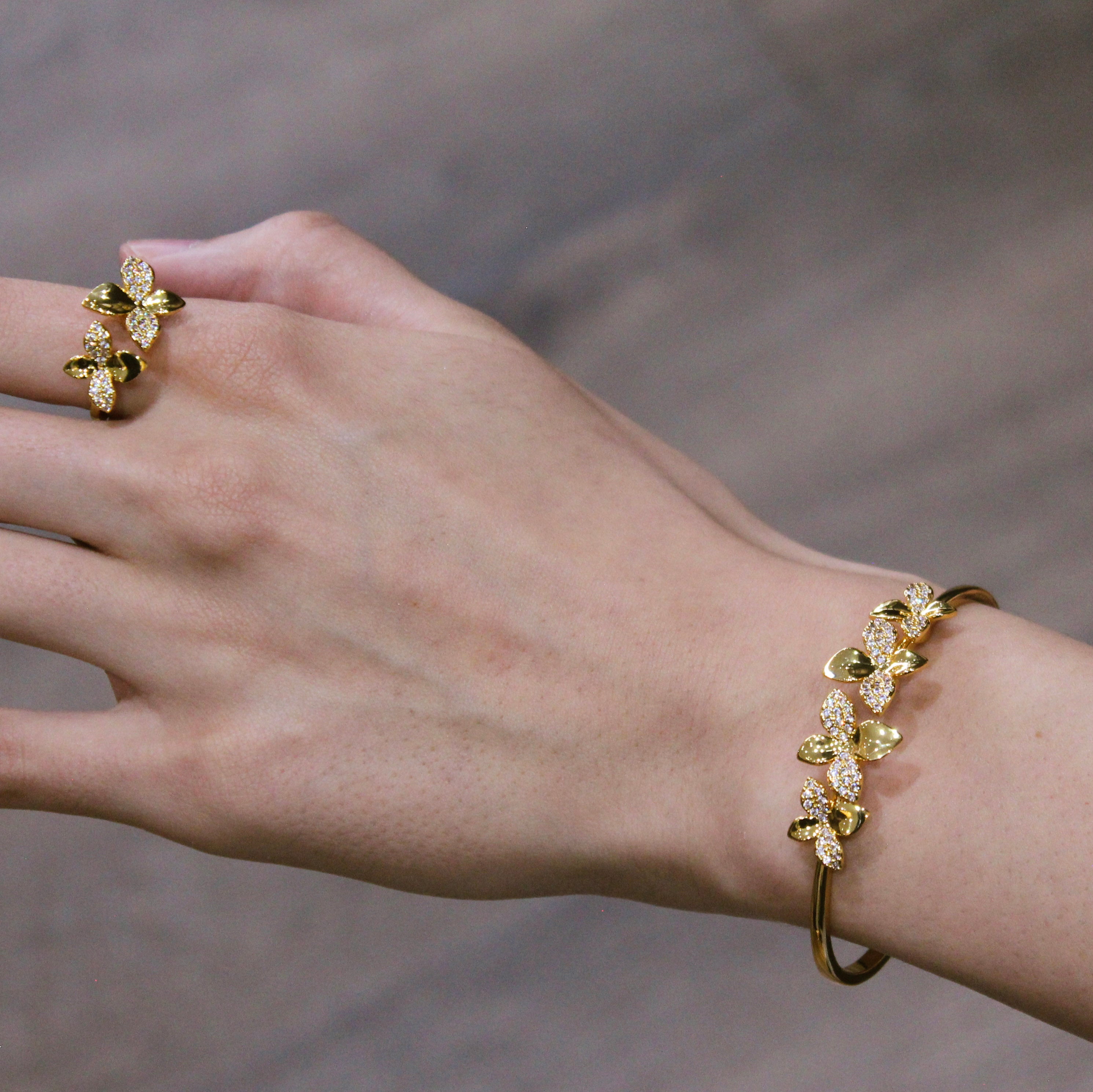 Alizia 4 Leaf Bangle + Ring