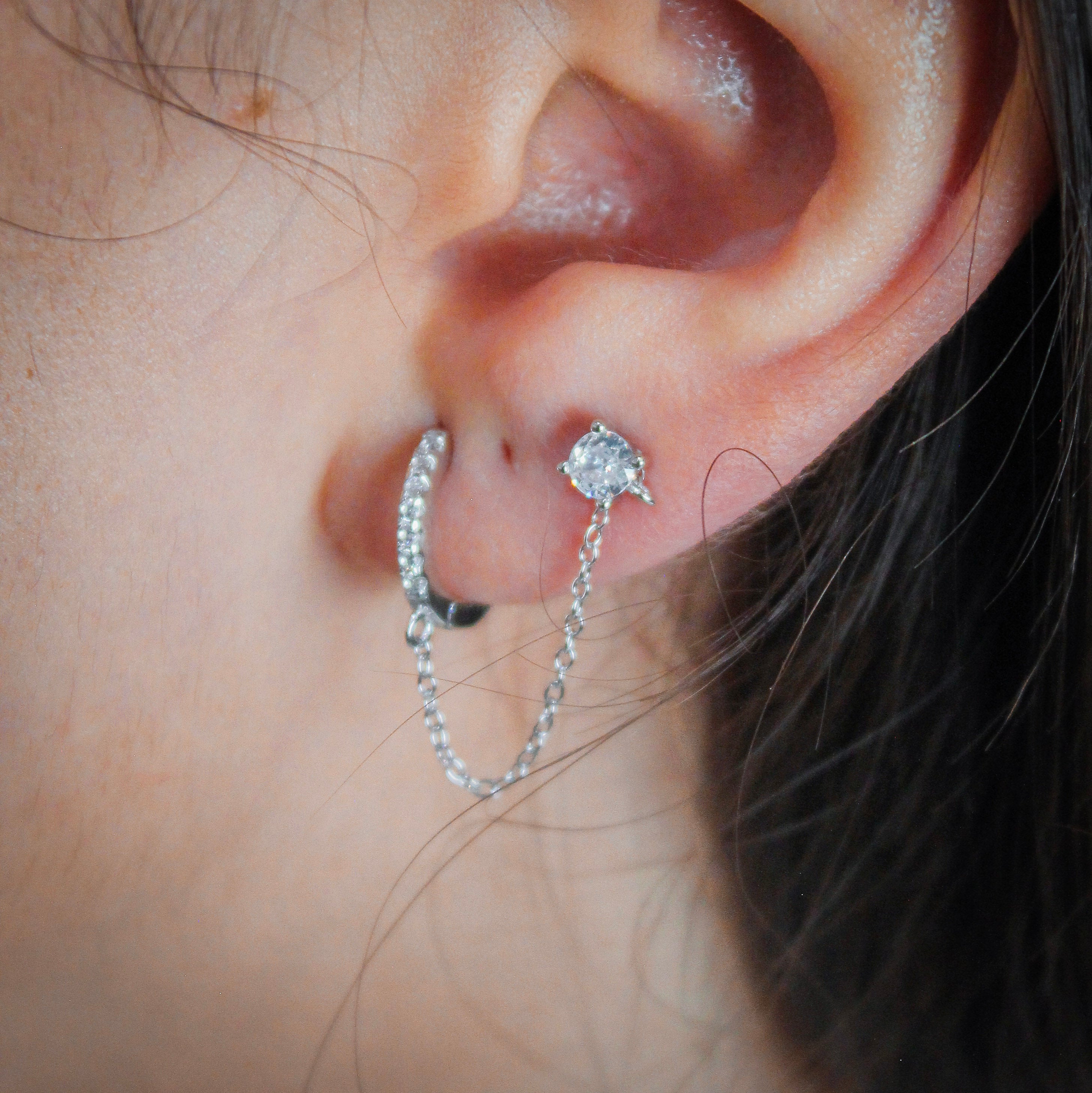 Alizia Hoop Studded Chain Earring