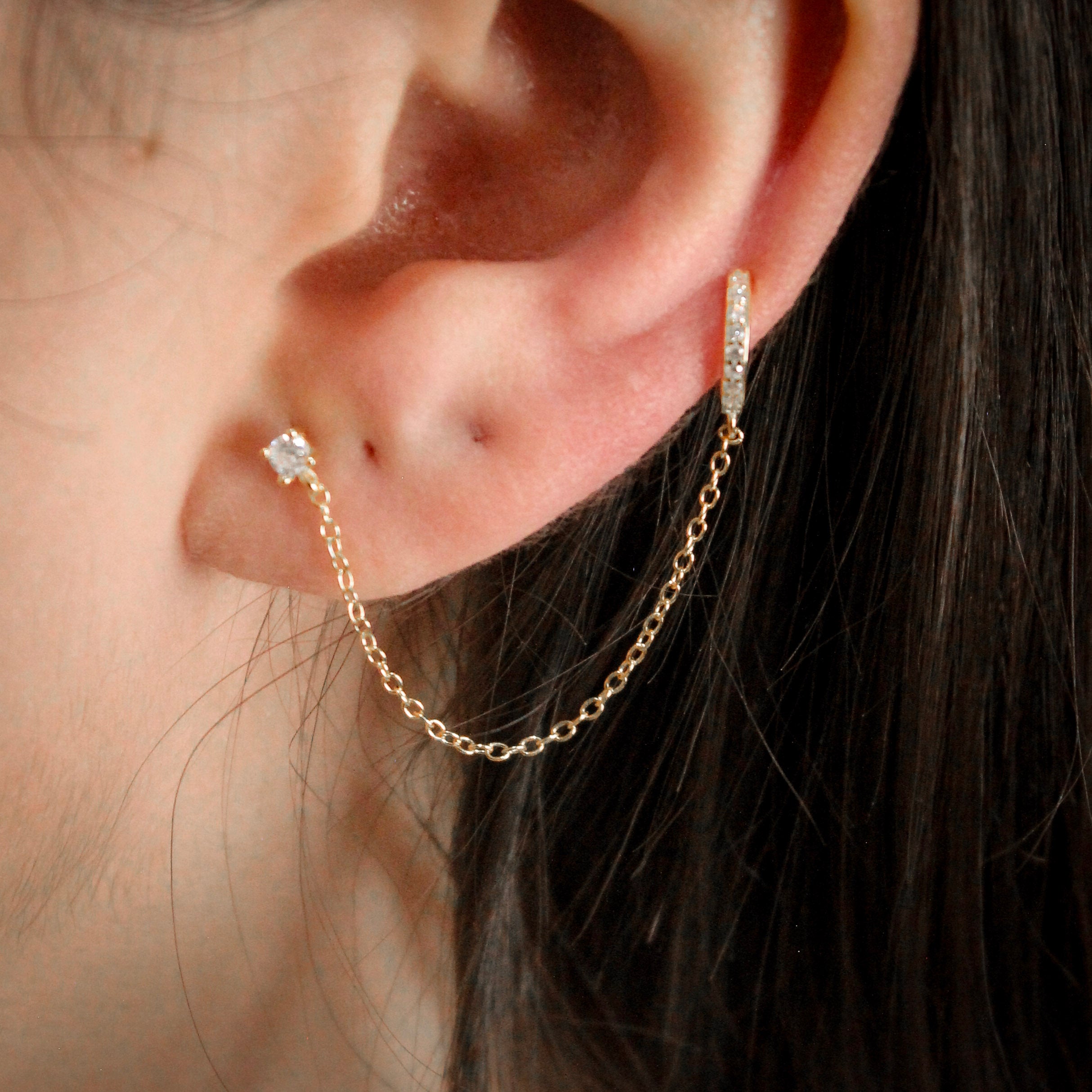 Alizia Studded Ear Cuff Chain Earring